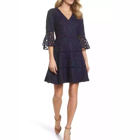 Eliza J Dresses & Skirts - Eliza J Flare Sleeve Lace Dress in Navy